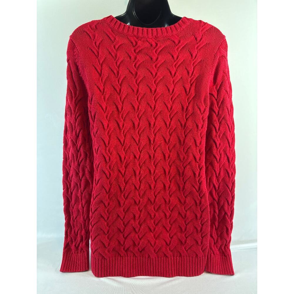 Lands' End Drifter Cable Knit Red Cotton Sweater Womens S Cozy Classic - Picture 4 of 5
